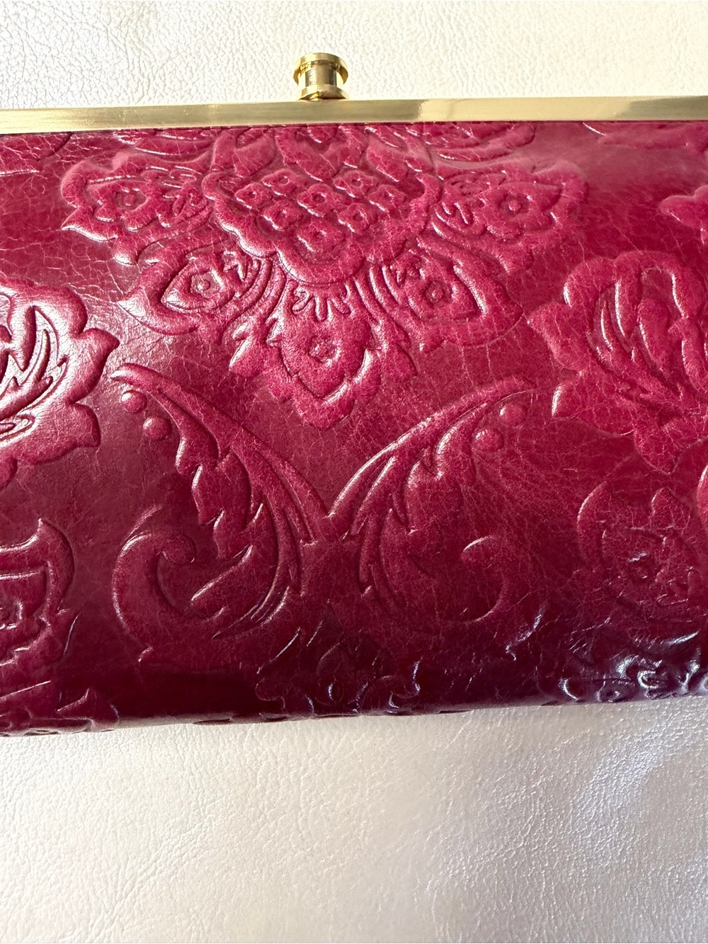 HOBO Embossed Floral Clasp Wallet - Burgundy - Picture 2 of 11